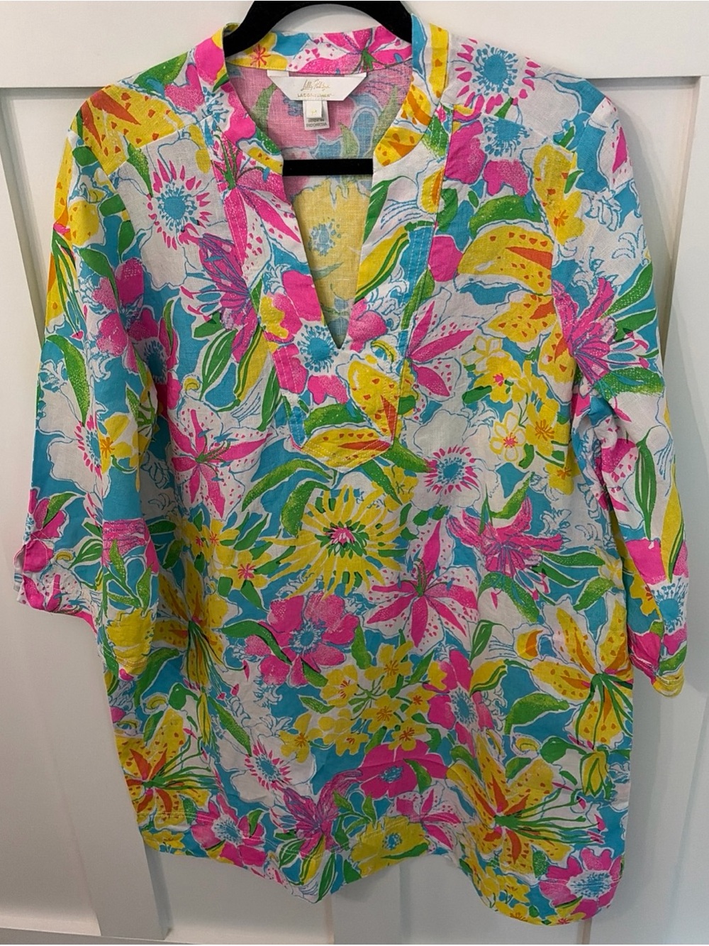 Lilly Pulitzer Annadetta Linen Dress-vibrant floral pattern